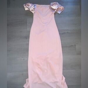 LUCY IN TH SKY: Elegant Pink Satin Bow Maxi Dress